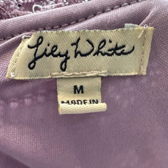 Lily White Mauve Lace Cold Shoulder w/ Black Ribbon Tie Romantic Boho Blouse - Picture 4 of 10